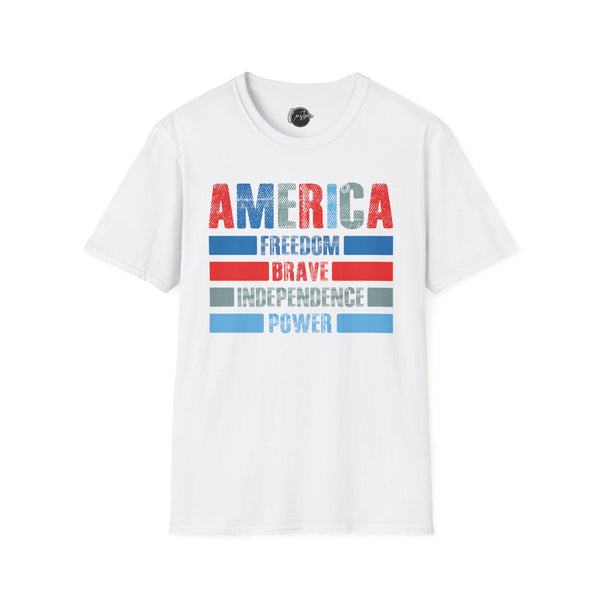 America, Independence, Freedom, Power & Brave - 4th of July shirt, USA flag shirt, Red white blue tee, Patriotic - t-shirt, American pride tee