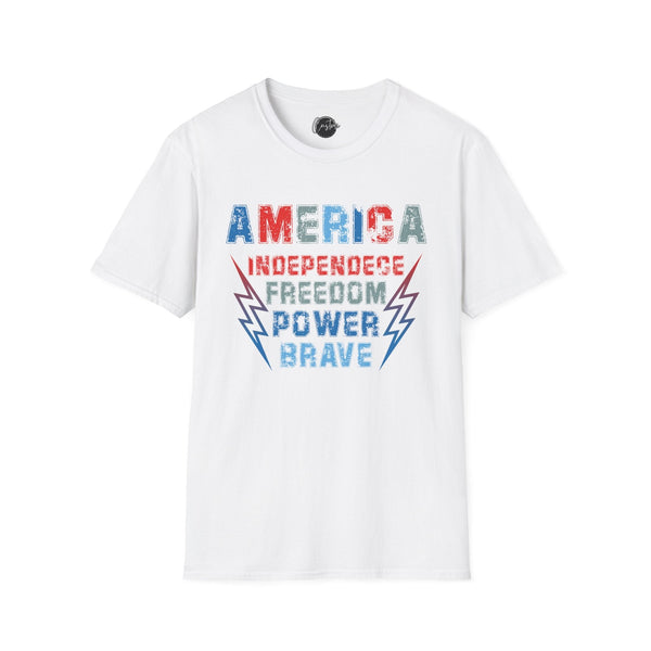 America, Independence, Freedom, Power & Brave - 4th of July shirt, USA flag shirt, Red white blue tee, Patriotic -