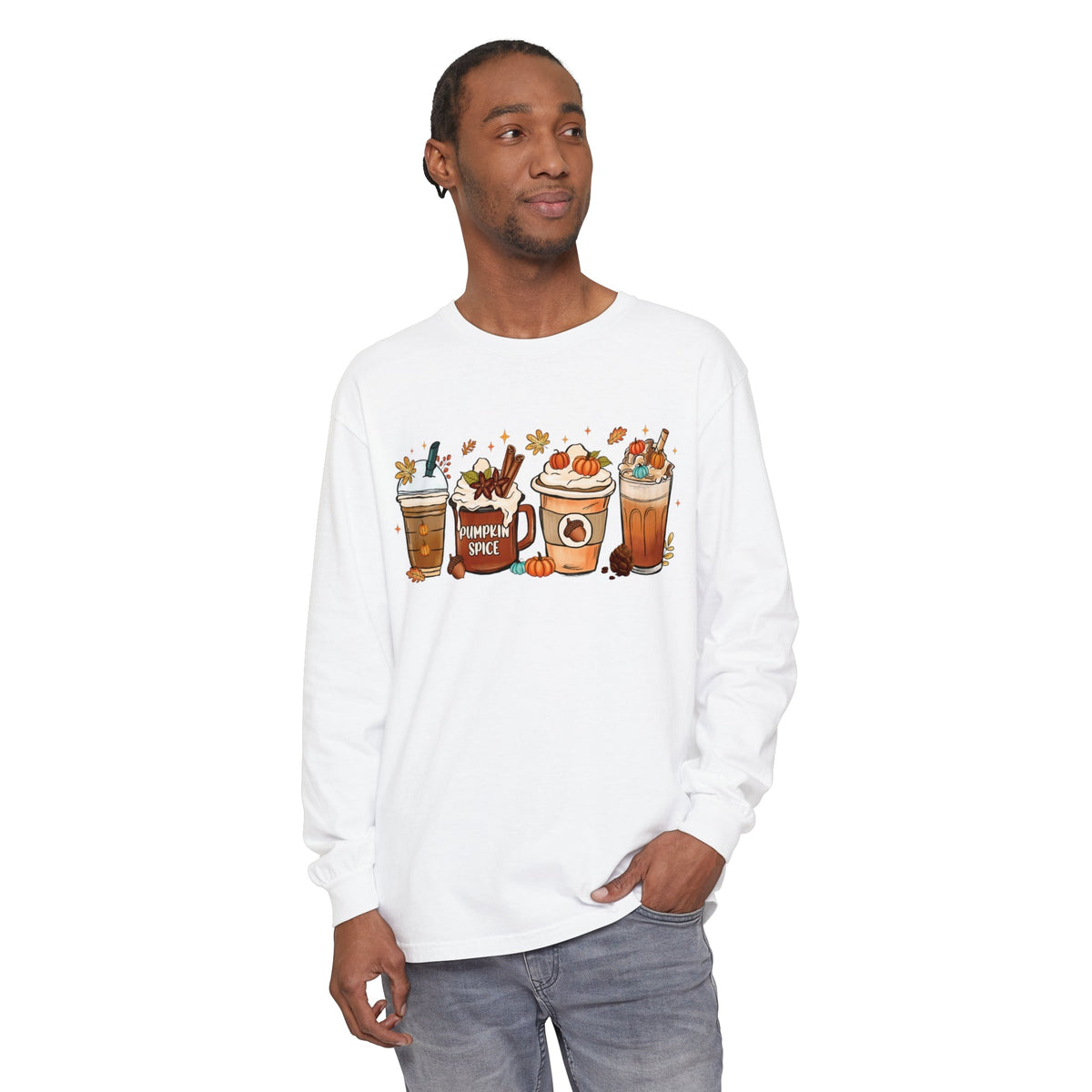 Autumn Vibes Pumpkin Spice Latte Lovers Long Sleeve T-Shirt - Cozy Fall Coffee Art Tee