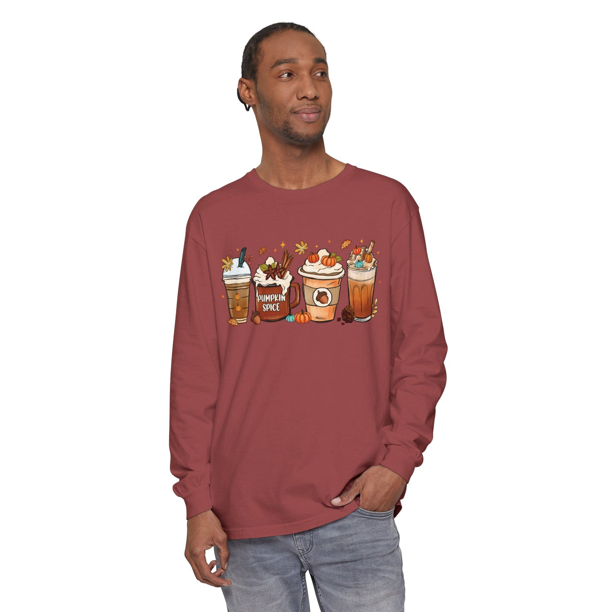 Autumn Vibes Pumpkin Spice Latte Lovers Long Sleeve T-Shirt - Cozy Fall Coffee Art Tee