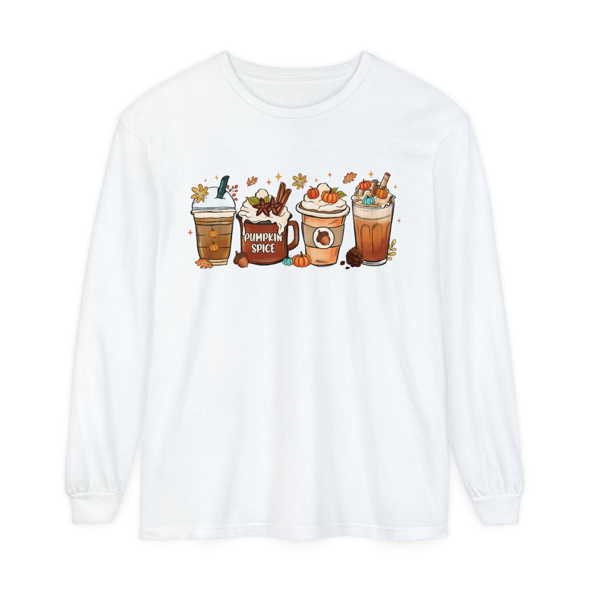 Autumn Vibes Pumpkin Spice Latte Lovers Long Sleeve T-Shirt - Cozy Fall Coffee Art Tee