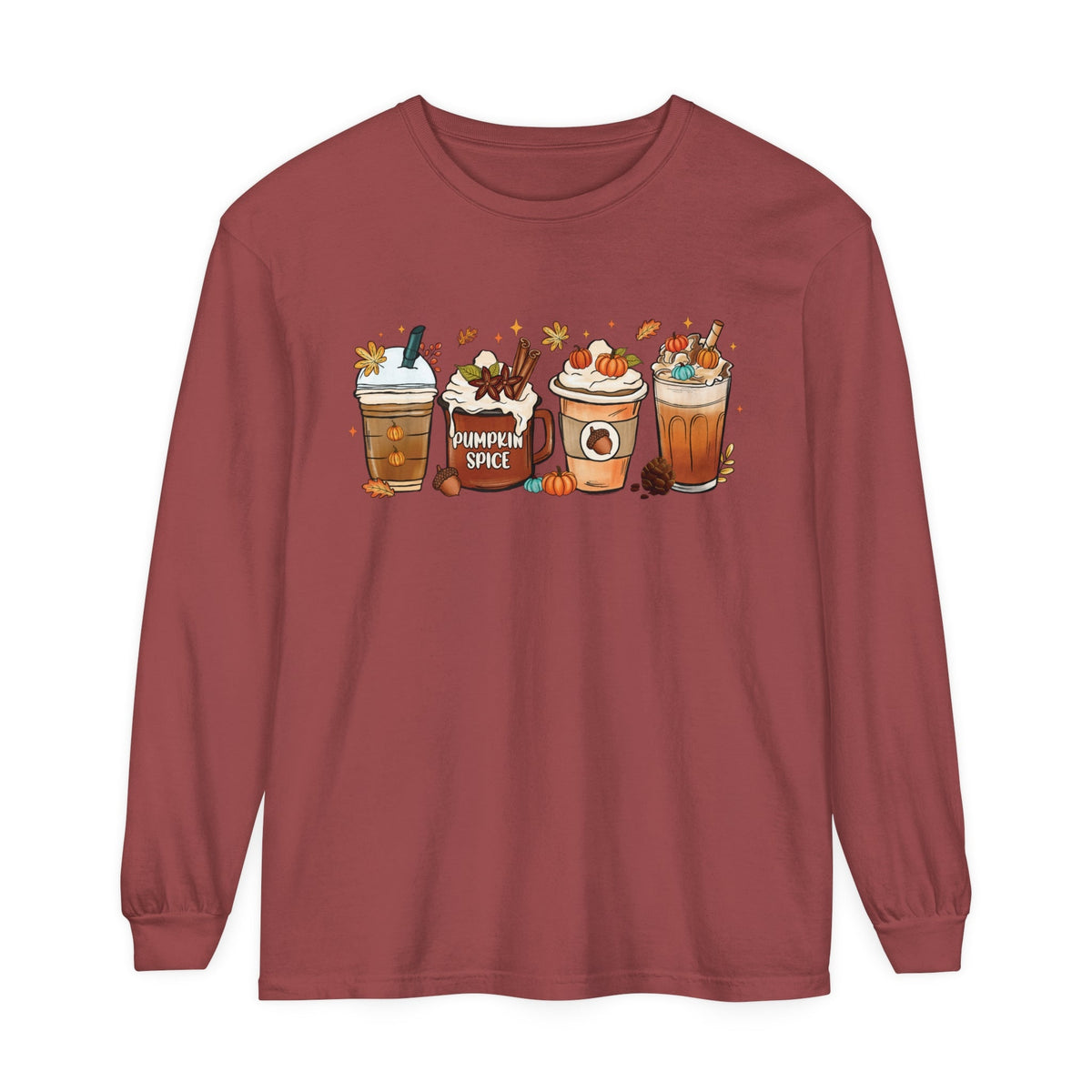 Autumn Vibes Pumpkin Spice Latte Lovers Long Sleeve T-Shirt - Cozy Fall Coffee Art Tee