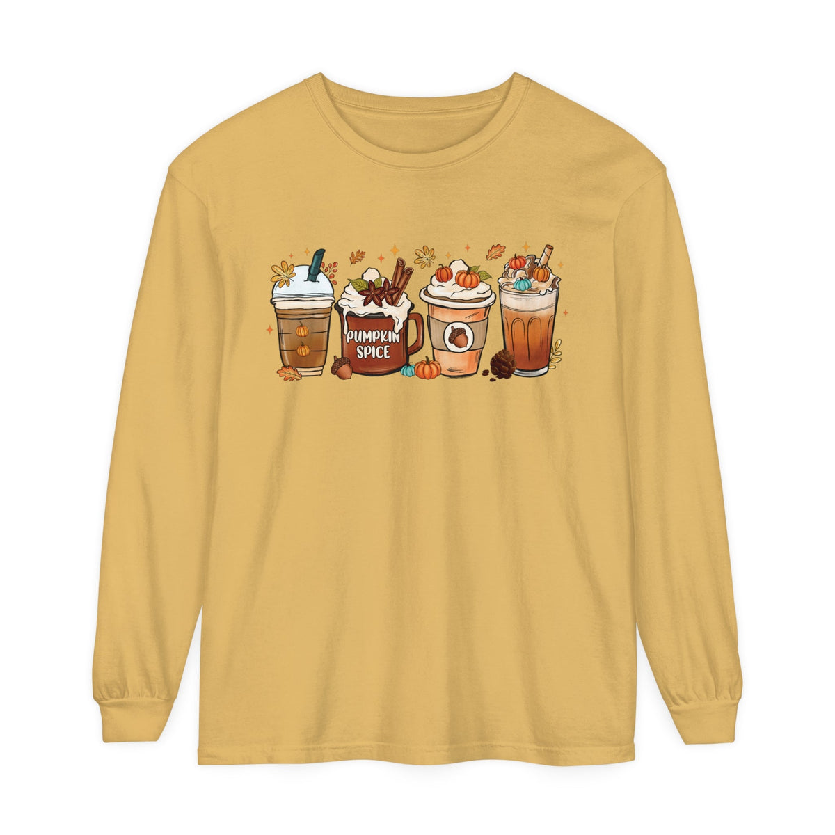 Autumn Vibes Pumpkin Spice Latte Lovers Long Sleeve T-Shirt - Cozy Fall Coffee Art Tee