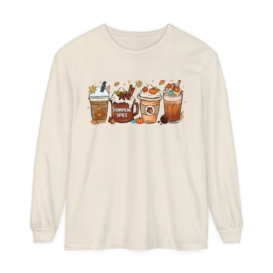 Autumn Vibes Pumpkin Spice Latte Lovers Long Sleeve T-Shirt - Cozy Fall Coffee Art Tee