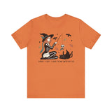 Autumn Witch Cat Halloween Shirt - Skeleton & Ghost Companion Graphic Tee