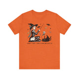 Autumn Witch Cat Halloween Shirt - Skeleton & Ghost Companion Graphic Tee