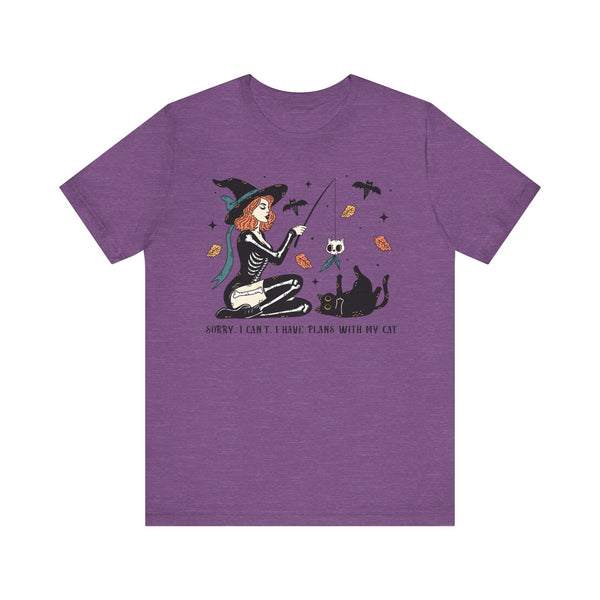 Autumn Witch Cat Halloween Shirt - Skeleton & Ghost Companion Graphic Tee