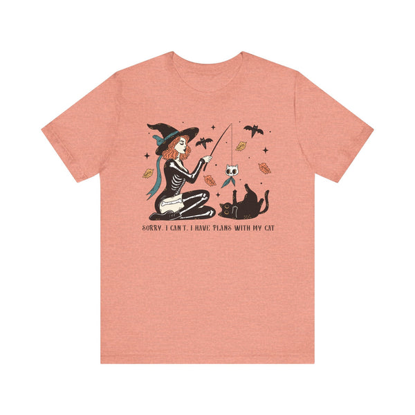 Autumn Witch Cat Halloween Shirt - Skeleton & Ghost Companion Graphic Tee