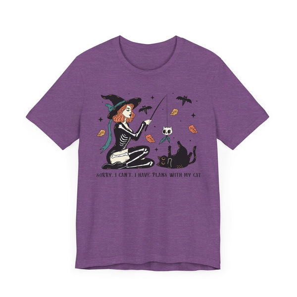 Autumn Witch Cat Halloween Shirt - Skeleton & Ghost Companion Graphic Tee