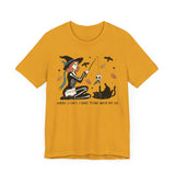 Autumn Witch Cat Halloween Shirt - Skeleton & Ghost Companion Graphic Tee