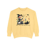 Autumn Witch Cat Halloween Sweatshirt - Skeleton & Ghost Companion Graphic Sweater