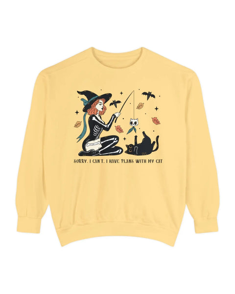 Autumn Witch Cat Halloween Sweatshirt Skeleton And Ghost Graphic