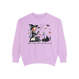 Autumn Witch Cat Halloween Sweatshirt - Skeleton & Ghost Companion Graphic Sweater