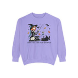 Autumn Witch Cat Halloween Sweatshirt - Skeleton & Ghost Companion Graphic Sweater