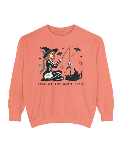 Autumn Witch Cat Halloween Sweatshirt Skeleton And Ghost Graphic