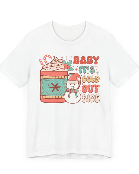 Baby Its Cold Outside Snowman Mug Graphic Tee Hot Cocoa Christmas Winter