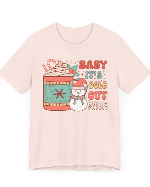 Baby Its Cold Outside Snowman Mug Graphic Tee Hot Cocoa Christmas Winter