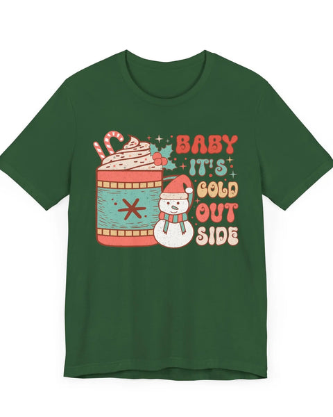 Baby Its Cold Outside Snowman Mug Graphic Tee Hot Cocoa Christmas Winter