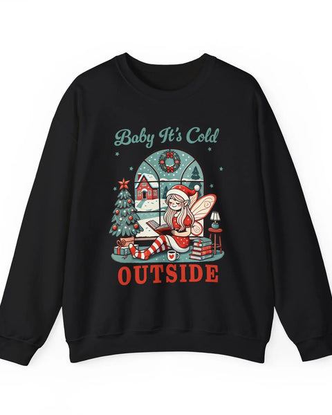 Baby It's Cold Outside Sweatshirt Christmas Graphic With Elf And Winter Scene