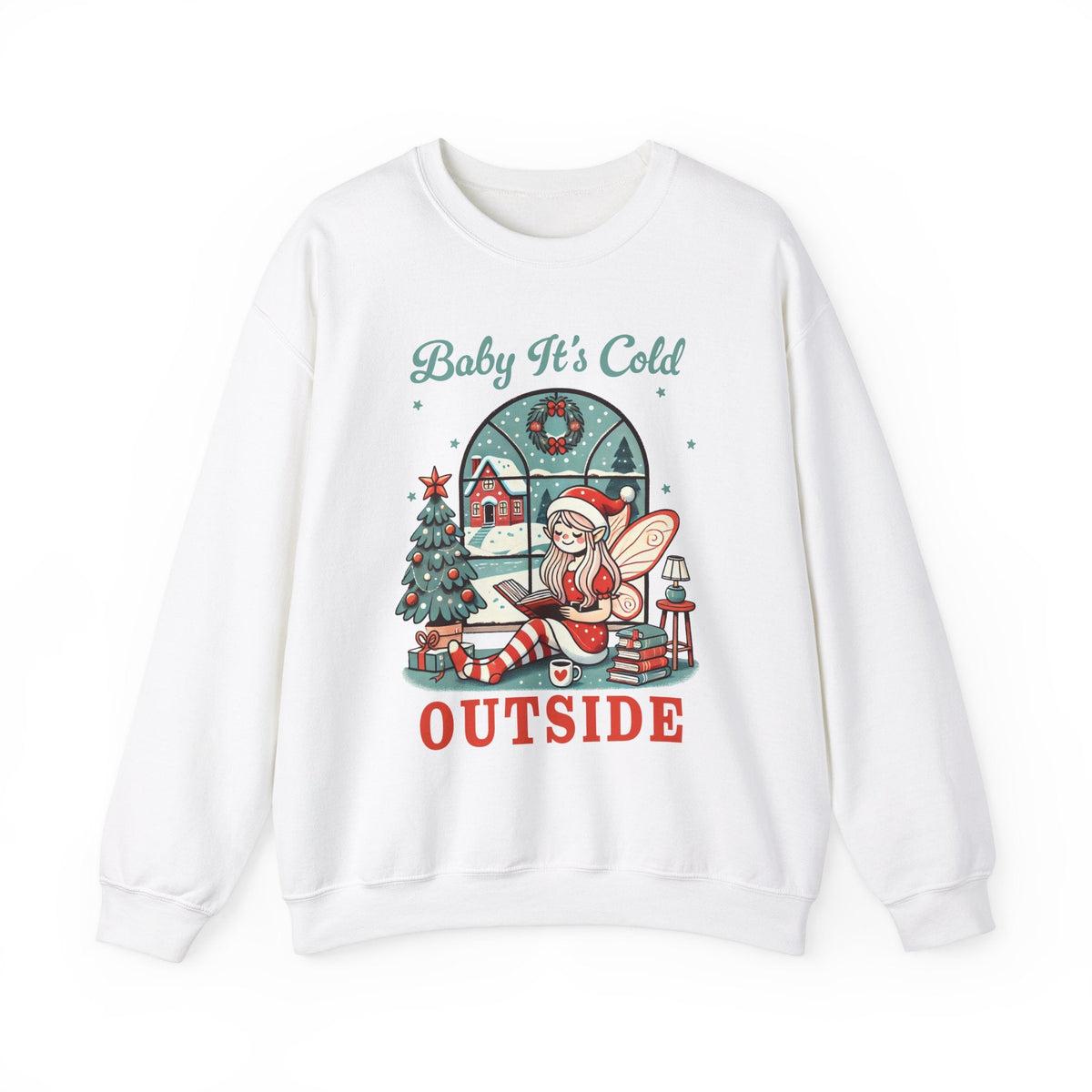 Baby It's Cold Outside Sweatshirt – Cozy Christmas Graphic Tee with Holiday Elf and Winter Scene