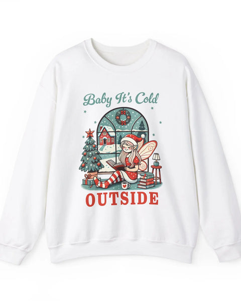 Baby It's Cold Outside Sweatshirt Christmas Graphic With Elf And Winter Scene