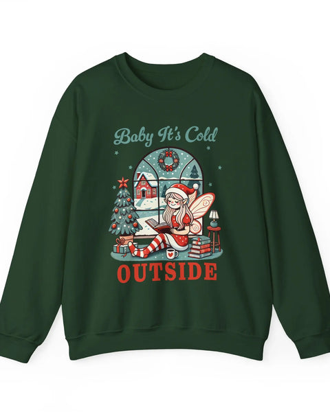 Baby It's Cold Outside Sweatshirt Christmas Graphic With Elf And Winter Scene