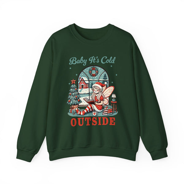 Baby It's Cold Outside Sweatshirt – Cozy Christmas Graphic Tee with Holiday Elf and Winter Scene