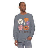 Be My Boo Halloween Long Sleeve T-Shirt - Cute Spooky Hearts and Pumpkin Graphic Tee