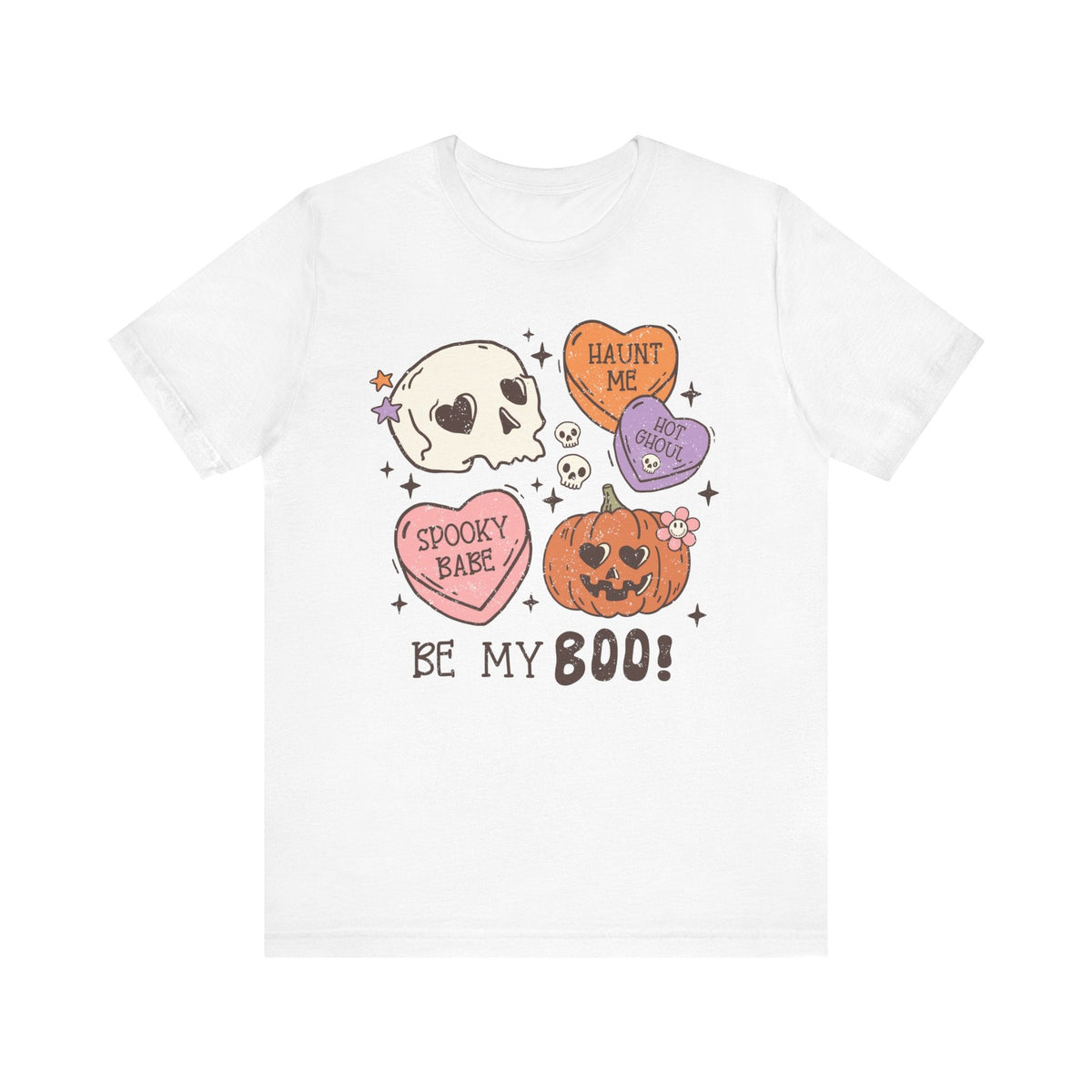 Be My Boo Halloween Shirt - Cute Spooky Hearts and Pumpkin Graphic Tee