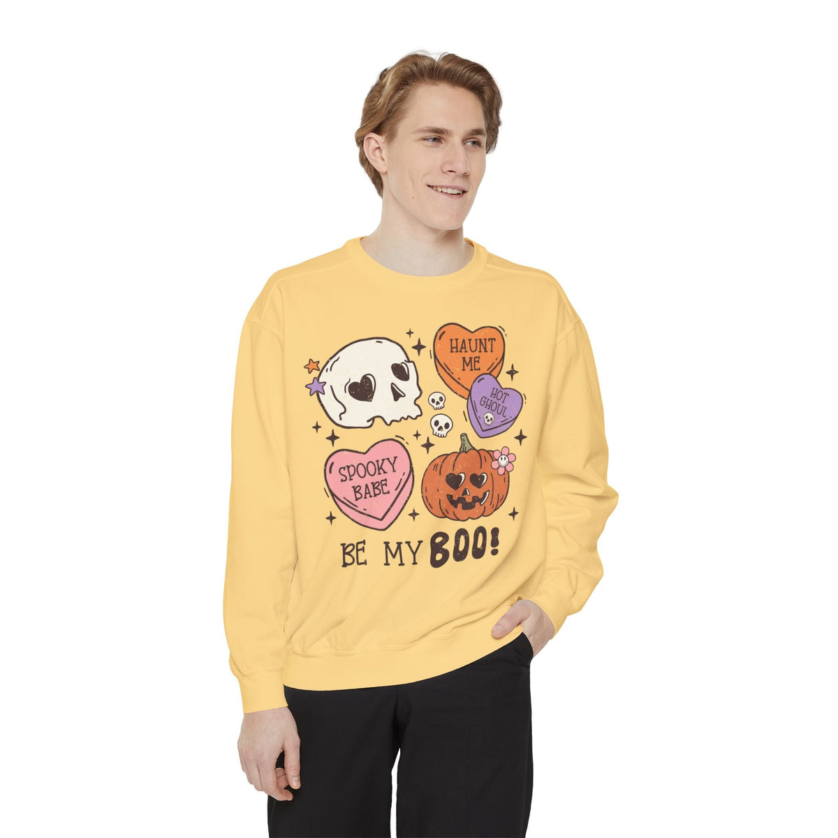 Be My Boo Halloween Sweatshirt - Cute Spooky Hearts and Pumpkin Graphic Sweater