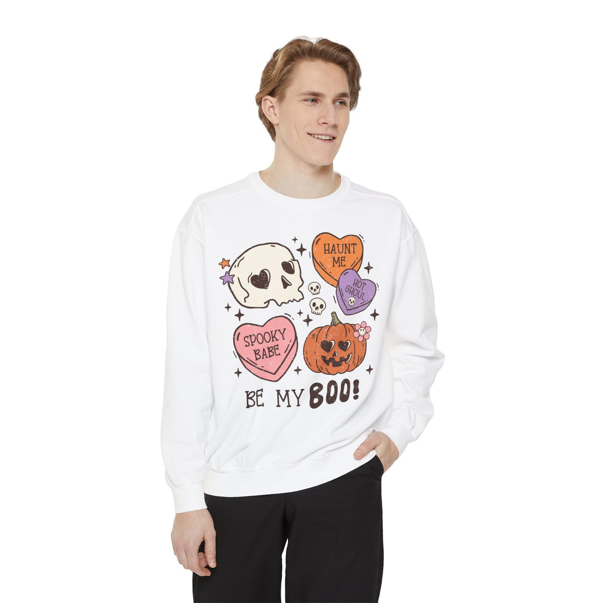 Be My Boo Halloween Sweatshirt - Cute Spooky Hearts and Pumpkin Graphic Sweater