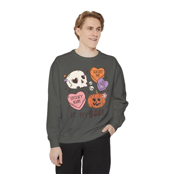 Be My Boo Halloween Sweatshirt - Cute Spooky Hearts and Pumpkin Graphic Sweater