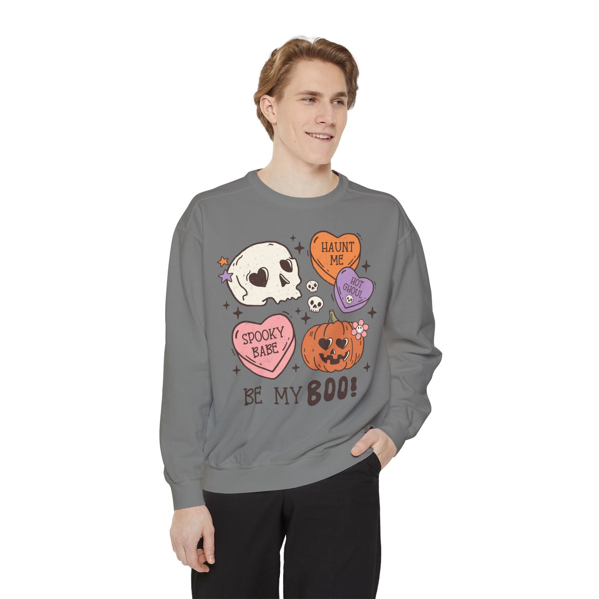 Be My Boo Halloween Sweatshirt - Cute Spooky Hearts and Pumpkin Graphic Sweater