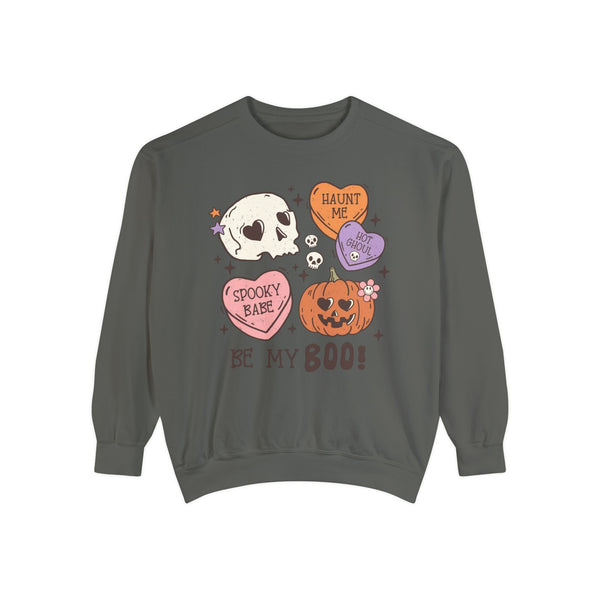 Be My Boo Halloween Sweatshirt - Cute Spooky Hearts and Pumpkin Graphic Sweater