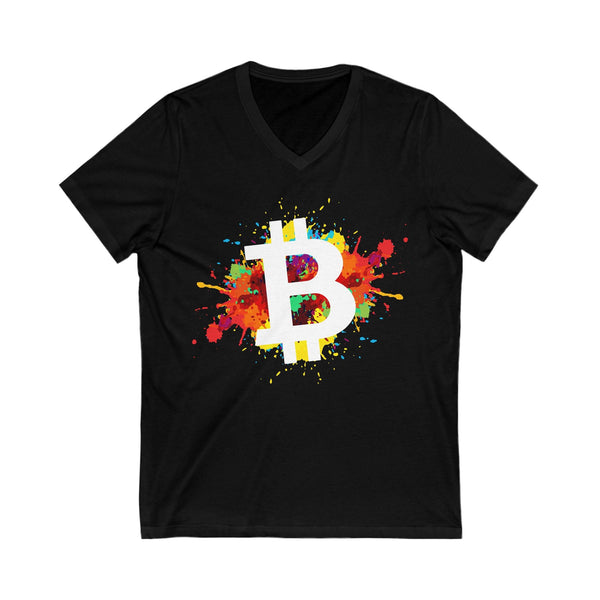 Bitcoin Art Crypto V-Neck – Cryptocurrency Shirt for Enthusiasts, Traders, and Meme Lovers