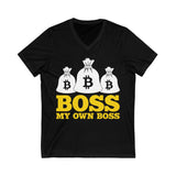 Bitcoin Boss Crypto V-Neck – Cryptocurrency Shirt for Enthusiasts, Traders, and Meme Lovers