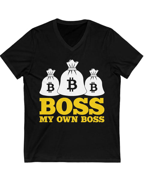 Bitcoin Boss Crypto V Neck Shirt for Cryptocurrency Enthusiasts and Meme Lovers