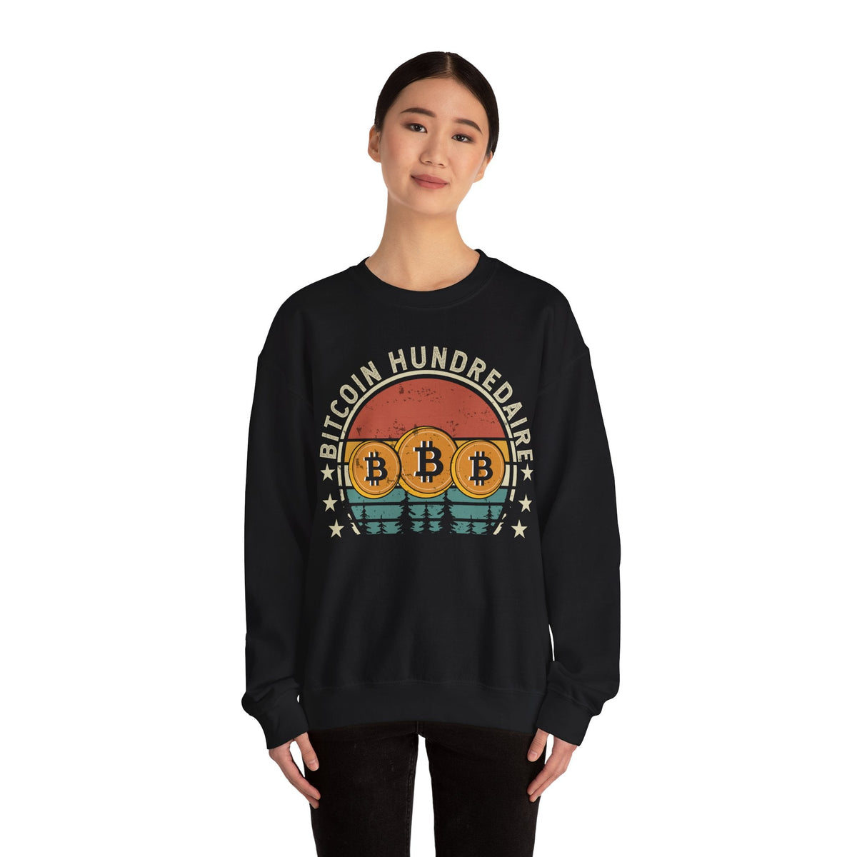 Bitcoin Hundredaire Logo Crypto Crewneck Sweatshirt – Cryptocurrency Shirt for Enthusiasts, Traders, and Meme Lovers