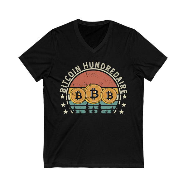 Bitcoin Hundredaire Logo Crypto V-Neck – Cryptocurrency Shirt for Enthusiasts, Traders, and Meme Lovers