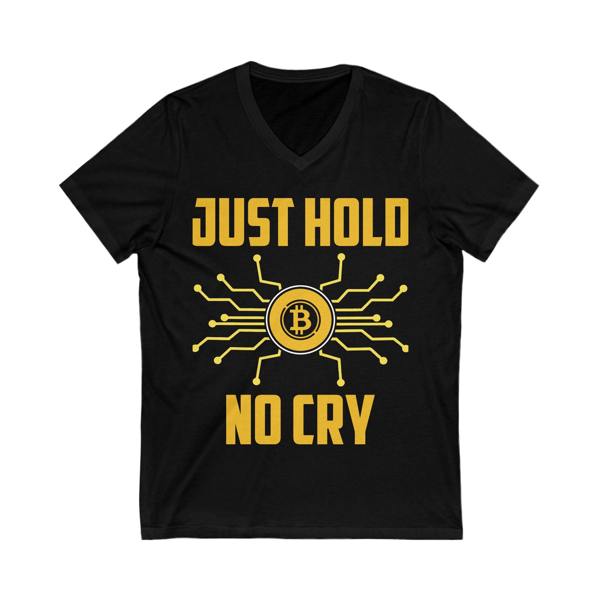 Bitcoin Just Hold No Cry Crypto V-Neck – Cryptocurrency Shirt for Enthusiasts, Traders, and Meme Lovers