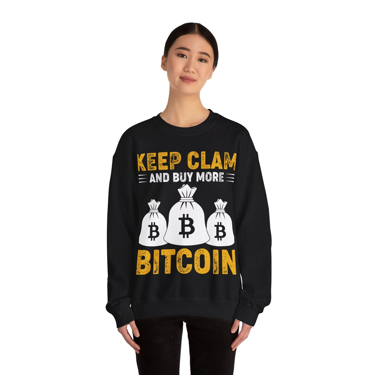 Bitcoin Keep Calm Poster Crypto Crewneck Sweatshirt – Cryptocurrency Shirt for Enthusiasts, Traders, and Meme Lovers