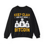 Bitcoin Keep Calm Poster Crypto Crewneck Sweatshirt – Cryptocurrency Shirt for Enthusiasts, Traders, and Meme Lovers