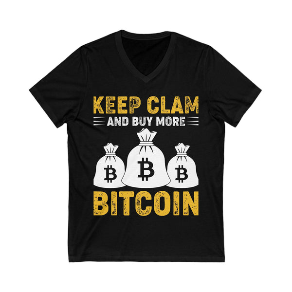 Bitcoin Keep Calm Poster Crypto V-Neck – Cryptocurrency Shirt for Enthusiasts, Traders, and Meme Lovers