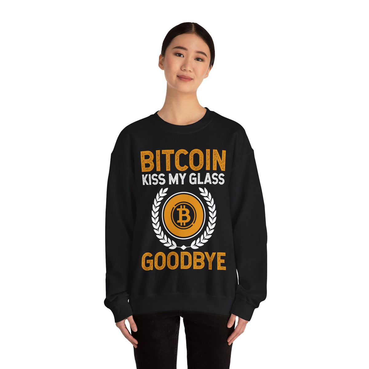 Bitcoin Kiss My Glass Goodbye Crypto Crewneck Sweatshirt – Cryptocurrency Shirt for Enthusiasts, Traders, and Meme Lovers