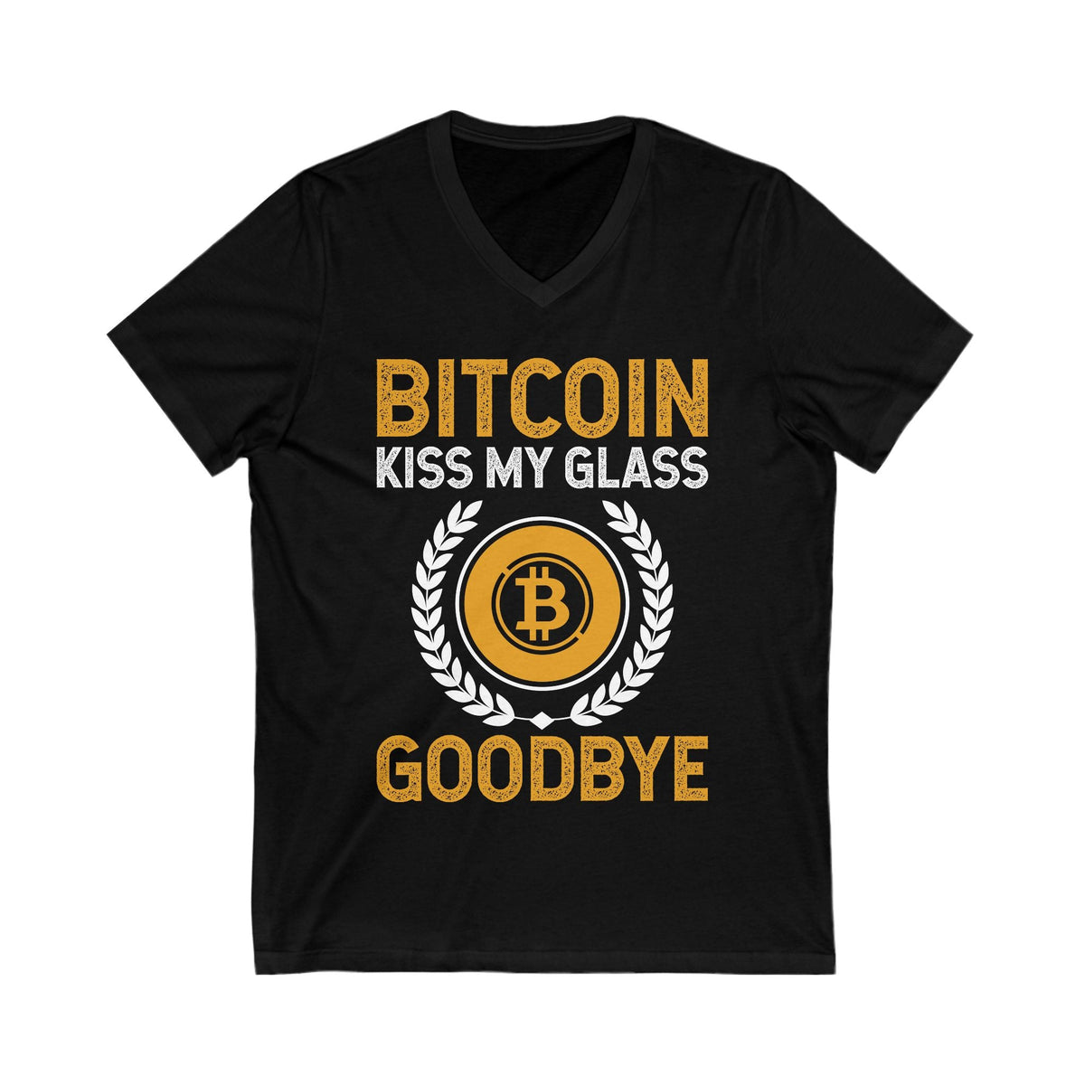 Bitcoin Kiss My Glass Goodbye Crypto V-Neck – Cryptocurrency Shirt for Enthusiasts, Traders, and Meme Lovers