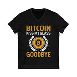 Bitcoin Kiss My Glass Goodbye Crypto V-Neck – Cryptocurrency Shirt for Enthusiasts, Traders, and Meme Lovers