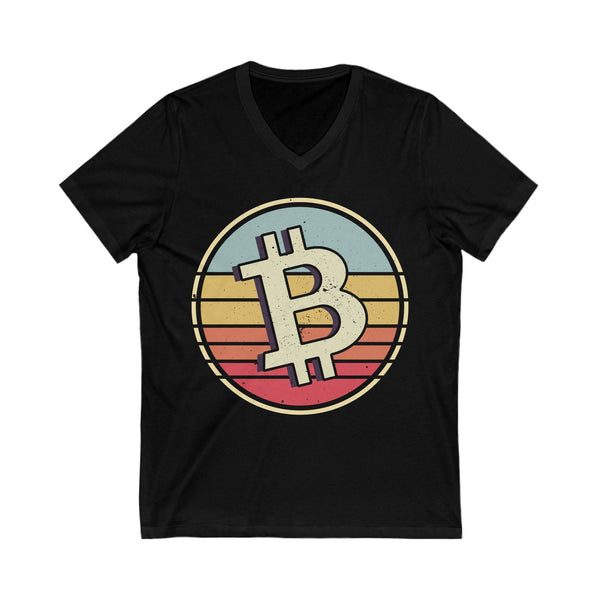 Bitcoin Retro Logo Crypto V-Neck – Cryptocurrency Shirt for Enthusiasts, Traders, and Meme Lovers