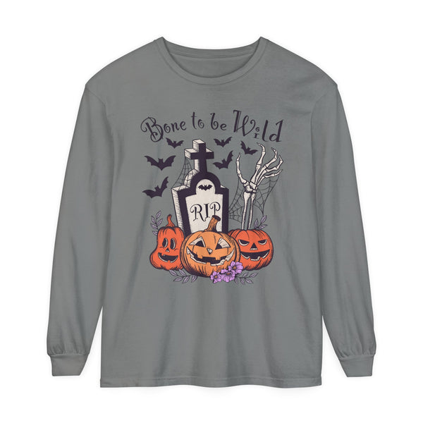 Bone To Be Wild - Funny Skeleton Pumpkin Graveyard Halloween Long Sleeve T-Shirt