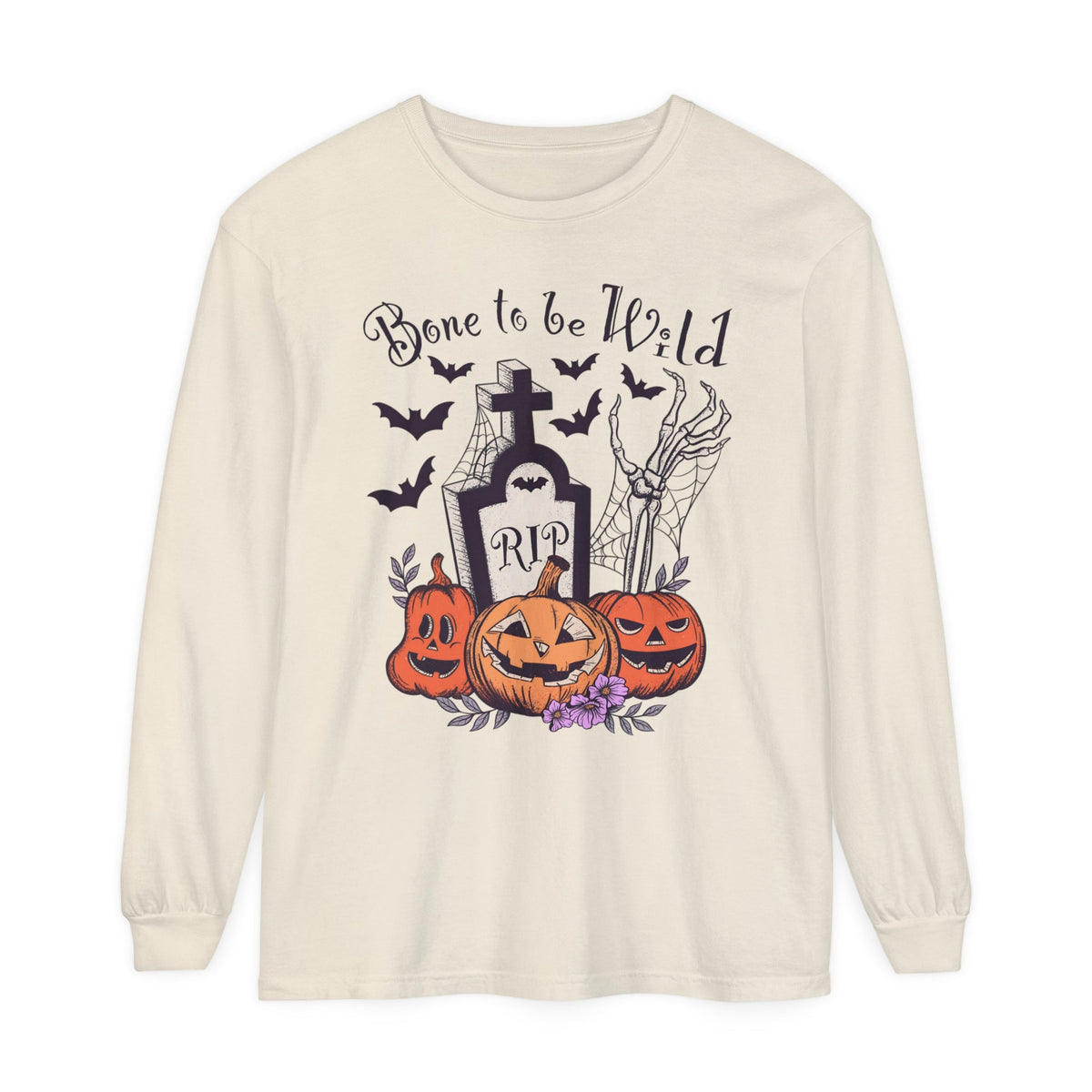 Bone To Be Wild - Funny Skeleton Pumpkin Graveyard Halloween Long Sleeve T-Shirt