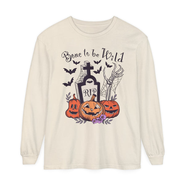 Bone To Be Wild - Funny Skeleton Pumpkin Graveyard Halloween Long Sleeve T-Shirt